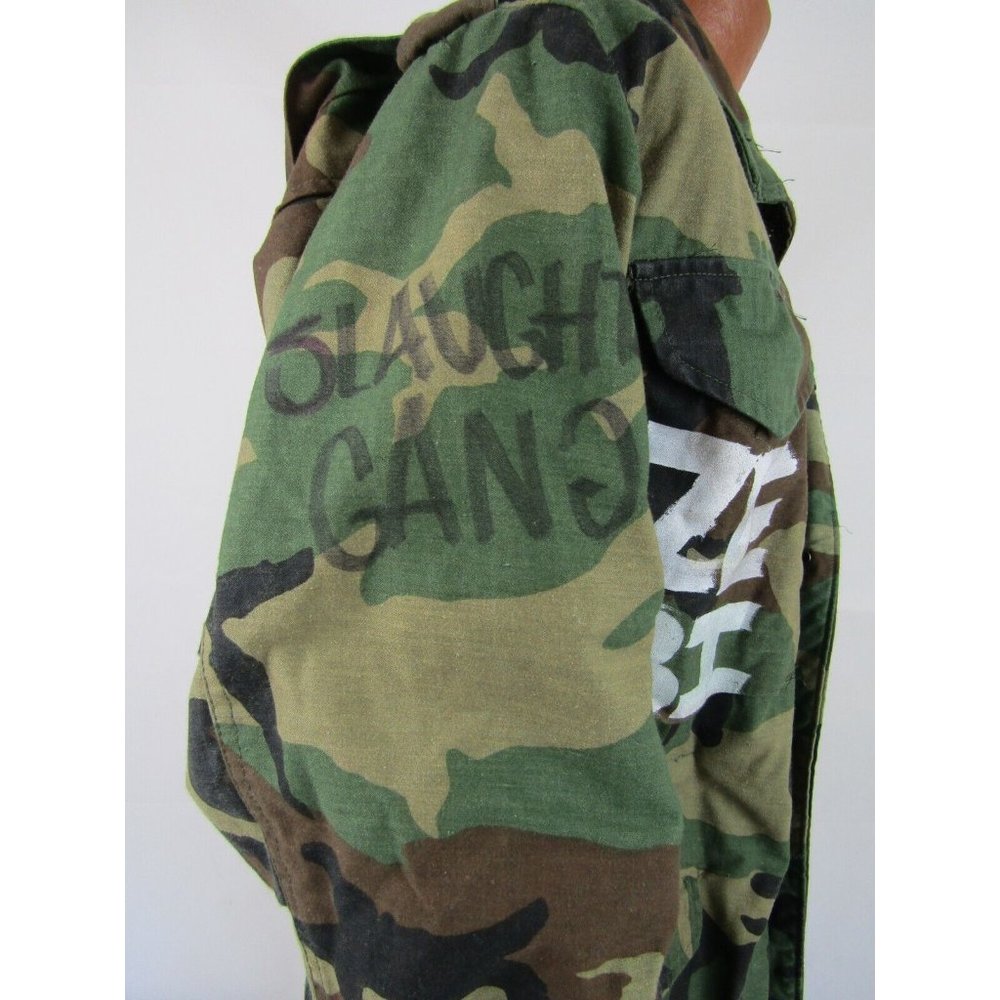 VTG 80s Military Camo Coat Field Jacket Hoodie M65 Woodland Punk Cargo Mens XS - Picture 4 of 14